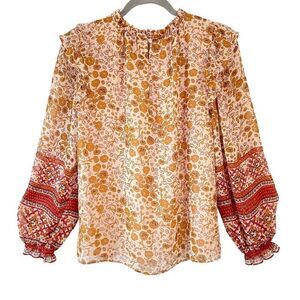 Maison d’Amelie puff sleeve smocked Ruffle peasant blouse Sz Six New